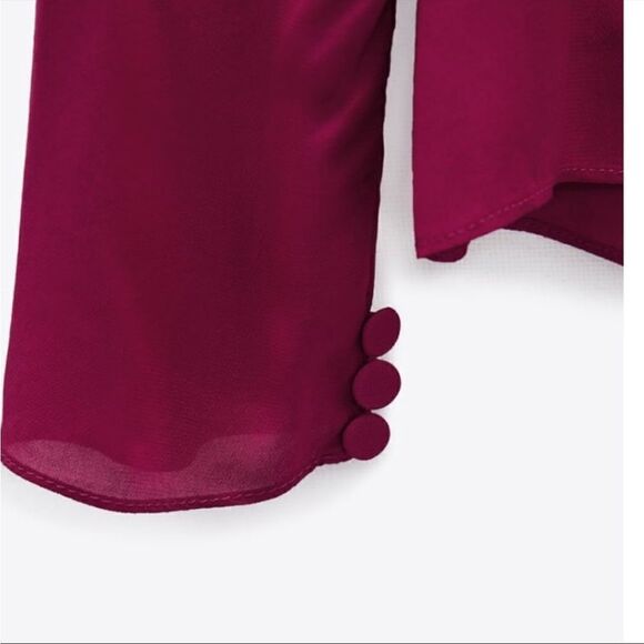 NWT Zara Semi Sheer Open Back Blouse Fuchsia Medium - Picture 5 of 12